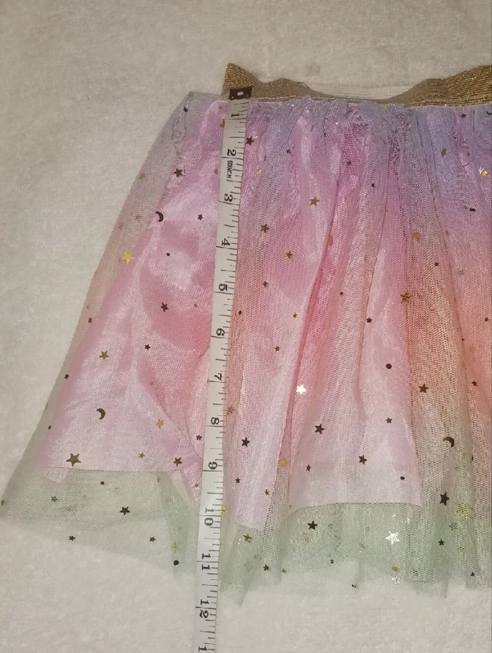 Girls Pastel Rainbow Tulle Skater Skirt with Gold Waistband